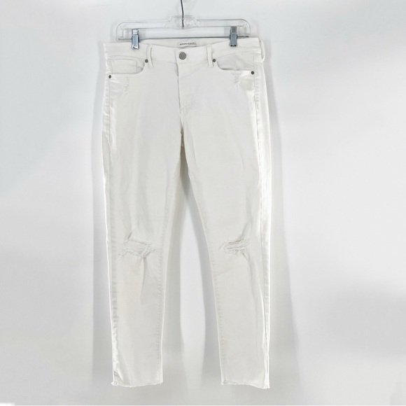 Banana Republic White Distressed Knee Skinny Ankle Stretch Jeans Size 30 (US 10) - Picture 1 of 16